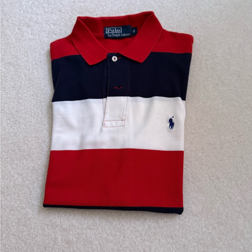 Ralph Lauren Polo Shirt - Navy, White, and Red VINTAGE